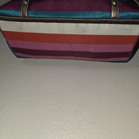Coach Legacy Multicolor Stripe Sateen Tote Shoulder Bag F14009 Metallic Trim - Picture 5 of 16